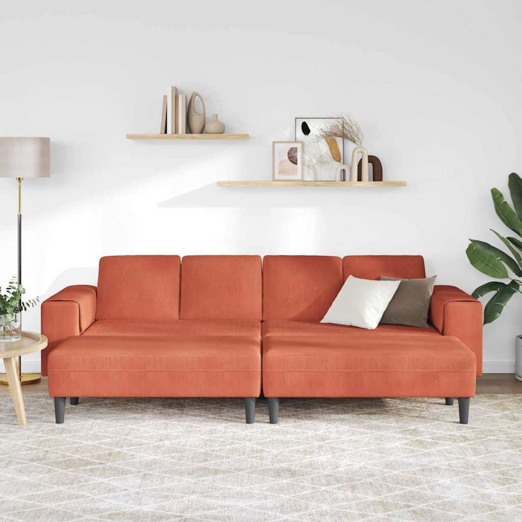 Fabric Sofa with Cushion Red Orange 208 cm Corduroy fabric